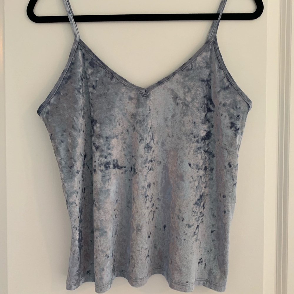 Blue crushed velvet top